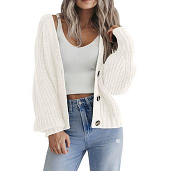 Zeagoo Women's Fall Cardigans V Neck Button Down Chunky Knitted Loose Cardigans Sweater