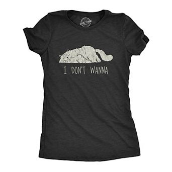 Womens I Don't Wanna T Shirt Funny Lazy Sleepy Cat Novelty Graphic Tee for Ladies