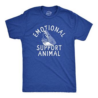 Mens Emotional Support Animal T Shirt Funny Scary Shark Attack Joke Tee for Guys