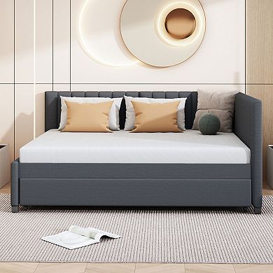 Merax Full Size Upholstered Daybed with Trundle Sofa Bed Frame