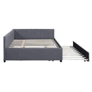 Merax Full Size Upholstered Daybed with Trundle Sofa Bed Frame