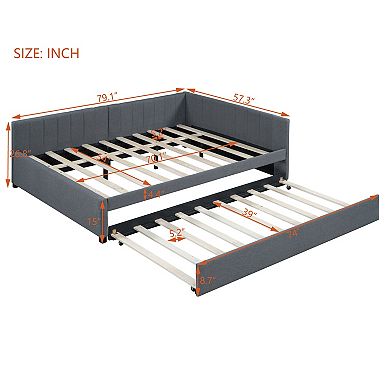 Merax Full Size Upholstered Daybed with Trundle Sofa Bed Frame