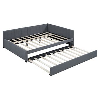 Merax Full Size Upholstered Daybed with Trundle Sofa Bed Frame