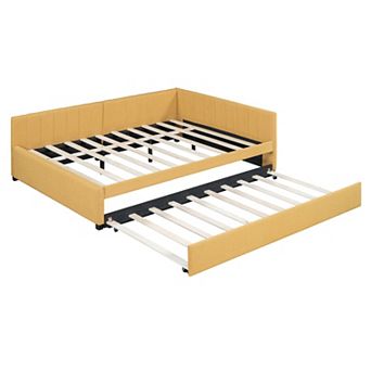 Merax Full Size Upholstered Daybed with Trundle Sofa Bed Frame