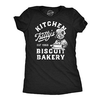 Womens Funny T Shirts Kitchen Kittys Biscuit Bakery Sarcastic Kitten Graphic Tee for Ladies