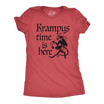 Womens Krampus Time Is Here T Shirt Funny Xmas Evil Devil Santa Joke Tee for Ladies