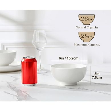 Great Ambitions Set of 4 White 26oz Porcelain Bowls, Microwave & Dishwasher Safe