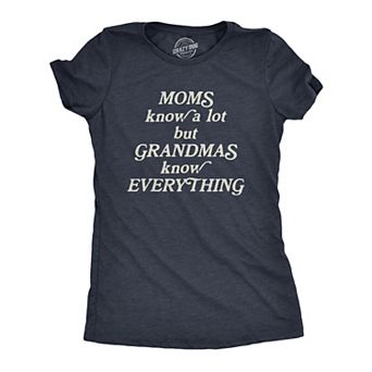 Womens Moms Know A Lot But Grandmas Know Everything T Shirt Funny Mothers Day Family Tee
