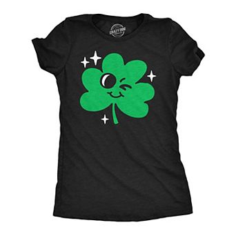 Womens Funny T Shirts Winking Clover Sarcastic St Patricks Day Tee For Ladies