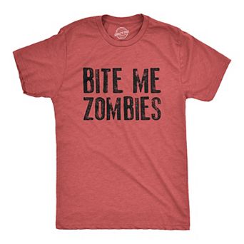 Mens Bite Me Zombies T Shirt Funny Undead Halloween Party Costume Novelty Graphic Tee