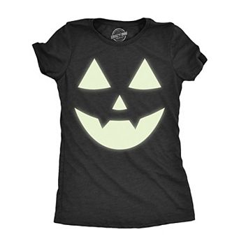 Womens Glow In The Dark Jack O Lantern T Shirt Funny Halloween Spooky Pumpkin Tee for Ladies