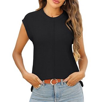 Zeagoo Women's Cap Sleeve Crew Neck Sleeveless Knit Sweater Vest Casual Lightweight Tops