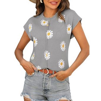 Zeagoo Women's Cap Sleeve Crew Neck Sleeveless Knit Sweater Vest Casual Lightweight Tops