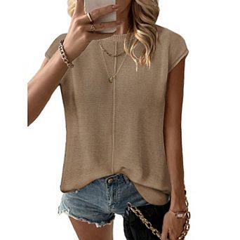 Zeagoo Women's Cap Sleeve Crew Neck Sleeveless Knit Sweater Vest Casual Lightweight Tops
