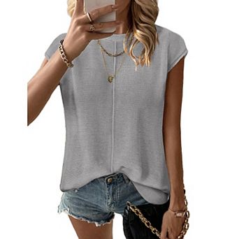 Zeagoo Women's Cap Sleeve Crew Neck Sleeveless Knit Sweater Vest Casual Lightweight Tops