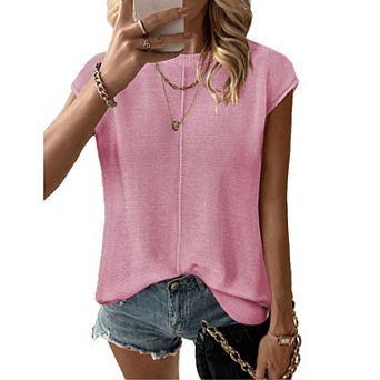 Zeagoo Women's Cap Sleeve Crew Neck Sleeveless Knit Sweater Vest Casual Lightweight Tops