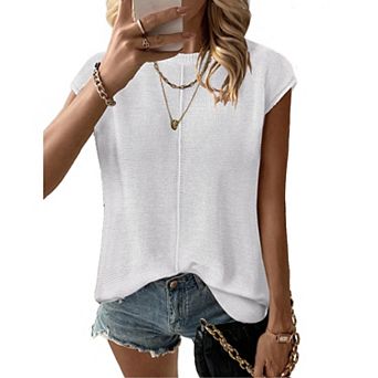 Zeagoo Women's Cap Sleeve Crew Neck Sleeveless Knit Sweater Vest Casual Lightweight Tops
