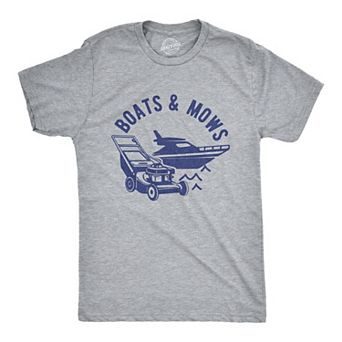 Mens Boats and Mows T Shirt Funny Lawn Lakelife Cottage Cabin Summer Graphic Tee
