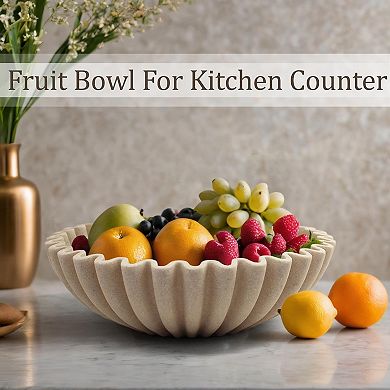 Ruffle Decorative Bowl, Large Fruit Bowl for Kitchen Counter, Handcrafted Home Decor Display bowl