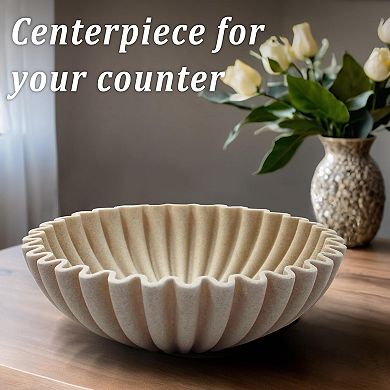 Ruffle Decorative Bowl, Large Fruit Bowl for Kitchen Counter, Handcrafted Home Decor Display bowl