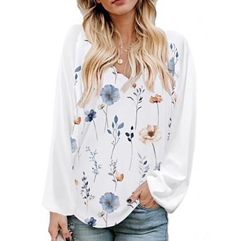 Zeagoo Women's Long Sleeve V Neck Boho Blouses Bohemian Western Dressy Casual Fall Tops