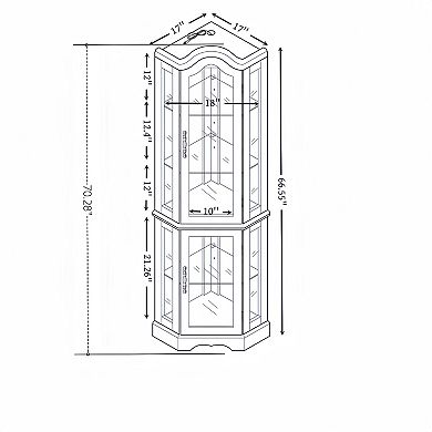 Merax Classical Corner Glass Curio Cabinet with LED Light 4 Adjustable Tempered Glass