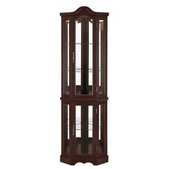 Merax Classical Corner Glass Curio Cabinet with LED Light 4 Adjustable Tempered Glass