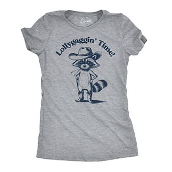 Womens Funny T Shirts Lollygaggin Time Sarcastic Raccoon Graphic Novelty Tee for Ladies