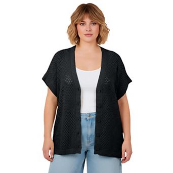 Avenue Women's Plus Size Short Sleeve Button Front Cardigan