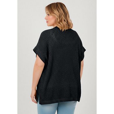 Avenue Women's Plus Size Short Sleeve Button Front Cardigan