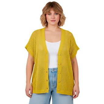 Avenue Women's Plus Size Short Sleeve Button Front Cardigan