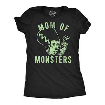 Womens Mom Of Monsters T Shirt Funny Halloween Coffee Parenting Novelty Graphic Tee