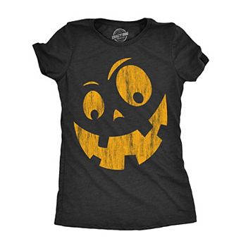 Womens Silly Jack Pumpkin T Shirt Funny Halloween Jack O Lantern Goofy Smile Tee for Ladies