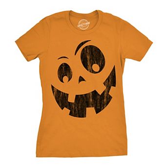 Womens Silly Jack Pumpkin T Shirt Funny Halloween Jack O Lantern Goofy Smile Tee for Ladies