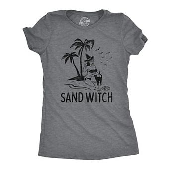 Womens Sand Witch T Shirt Funny Beach Halloween Black Cat Novelty Tee