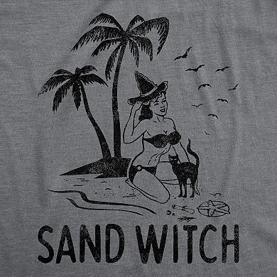 Womens Sand Witch T Shirt Funny Beach Halloween Black Cat Novelty Tee
