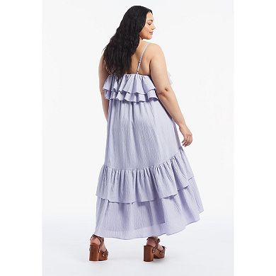 June & Vie Women's Plus Size High-Low Ruffled Hem Maxi Dress