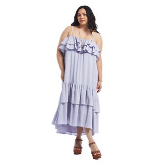 June & Vie Women's Plus Size Ruffled Chiffon Maxi Dress