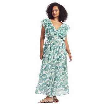 June & Vie Women's Plus Size Ruffled Chiffon Maxi Dress