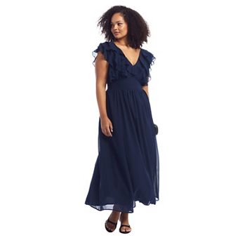 June & Vie Women's Plus Size Ruffled Chiffon Maxi Dress