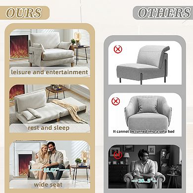Merax Convertible Sofa Bed with 3 Pillows & Removable Side Pocket Sleeper Chair