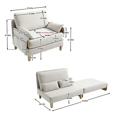 Merax Convertible Sofa Bed with 3 Pillows & Removable Side Pocket Sleeper Chair