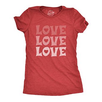 Womens Love Love Love T Shirt Cute Hearts Valentines Day Graphic Novelty Tee for Ladies
