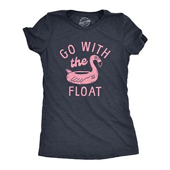 Womens Go With The Float T Shirt Funny Pink Flamingo Pool Floatie Joke Tee for Ladies