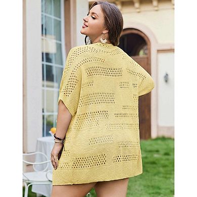 Zeagoo Women's Lightweight Short Sleeve Crochet Cardigan Boho Open Front Knitted Kimono