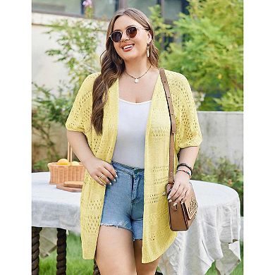 Zeagoo Women's Lightweight Short Sleeve Crochet Cardigan Boho Open Front Knitted Kimono