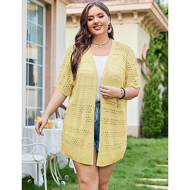 Zeagoo Women's Lightweight Short Sleeve Crochet Cardigan Boho Open Front Knitted Kimono