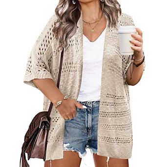 Zeagoo Women's Lightweight Short Sleeve Crochet Cardigan Boho Open Front Knitted Kimono
