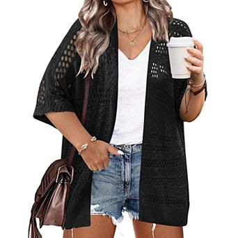 Zeagoo Women's Lightweight Short Sleeve Crochet Cardigan Boho Open Front Knitted Kimono