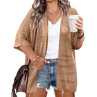 Zeagoo Women's Lightweight Short Sleeve Crochet Cardigan Boho Open Front Knitted Kimono
